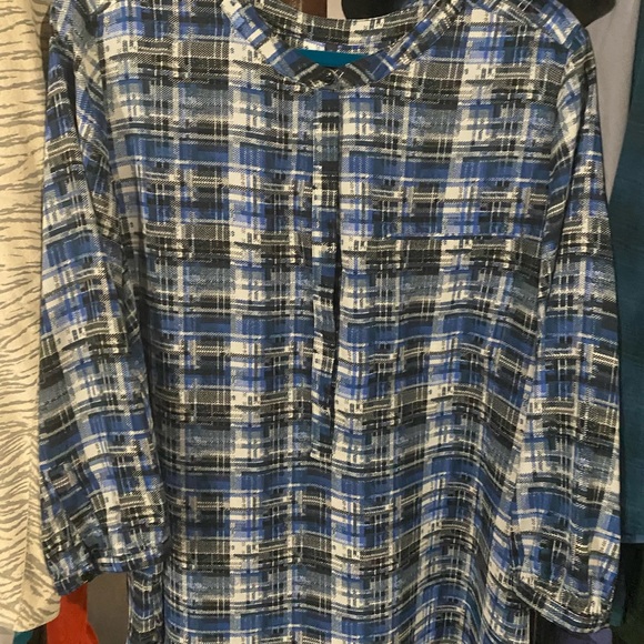 NYDJ Tops - NYDJ Blue and Black Checkered Blouse